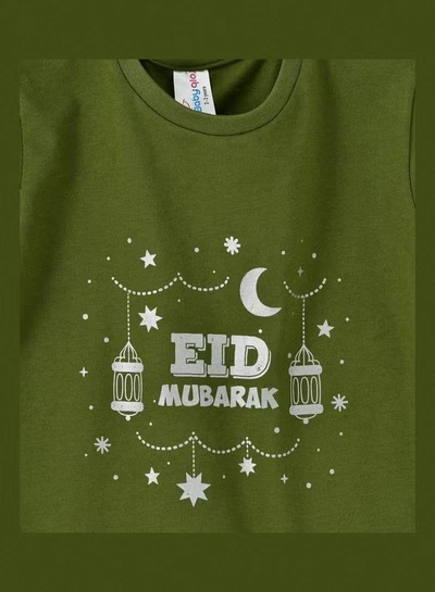 Babyqlo Eid Mubarak Printed T-Shirt Green-2