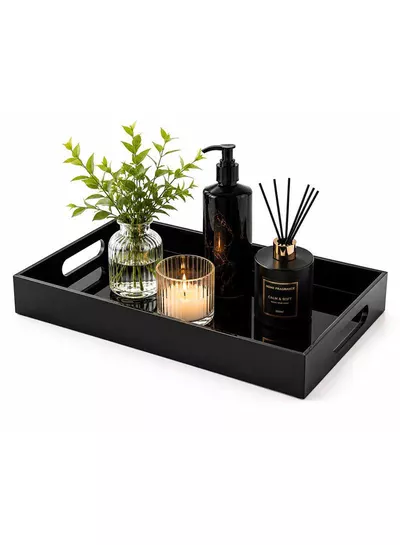 Premium Black Acrylic Serving Tray with Handles – Decorative Vanity Organizer Tray for Coffee Table, Kitchen Counter, Bathroom & Perfume Display (15.2 x 11 Inch)-5