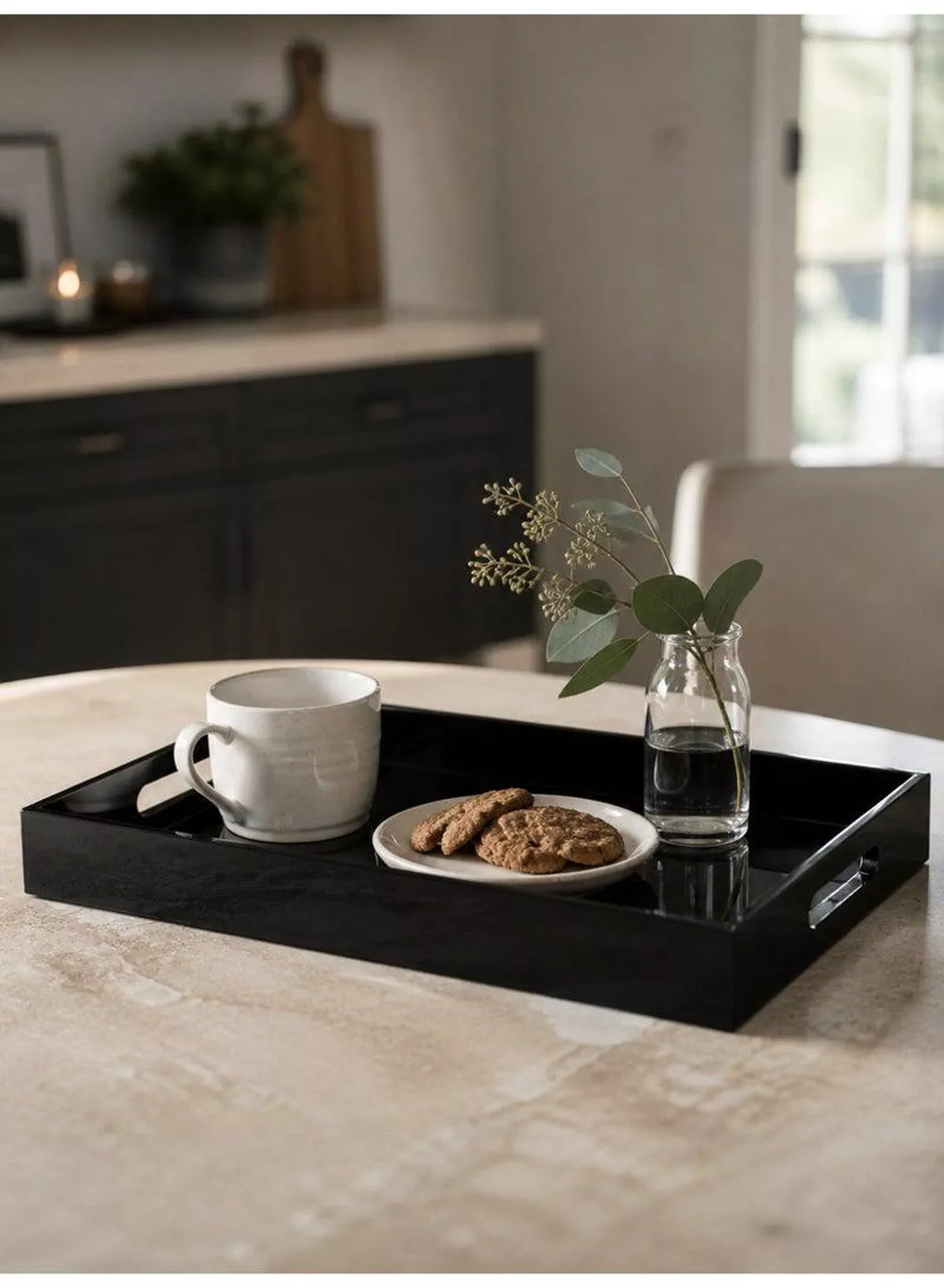 Premium Black Acrylic Serving Tray with Handles – Decorative Vanity Organizer Tray for Coffee Table, Kitchen Counter, Bathroom & Perfume Display (15.2 x 11 Inch)
