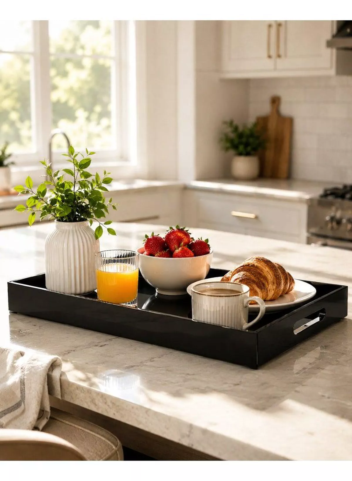 Premium Black Acrylic Serving Tray with Handles – Decorative Vanity Organizer Tray for Coffee Table, Kitchen Counter, Bathroom & Perfume Display (15.2 x 11 Inch)-4-4