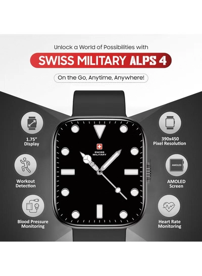 Swiss Military Alps 4 Smartwatch – Black | 1.75" AMOLED, Bluetooth Calling, IP68 Waterproof, Wireless Charging-5