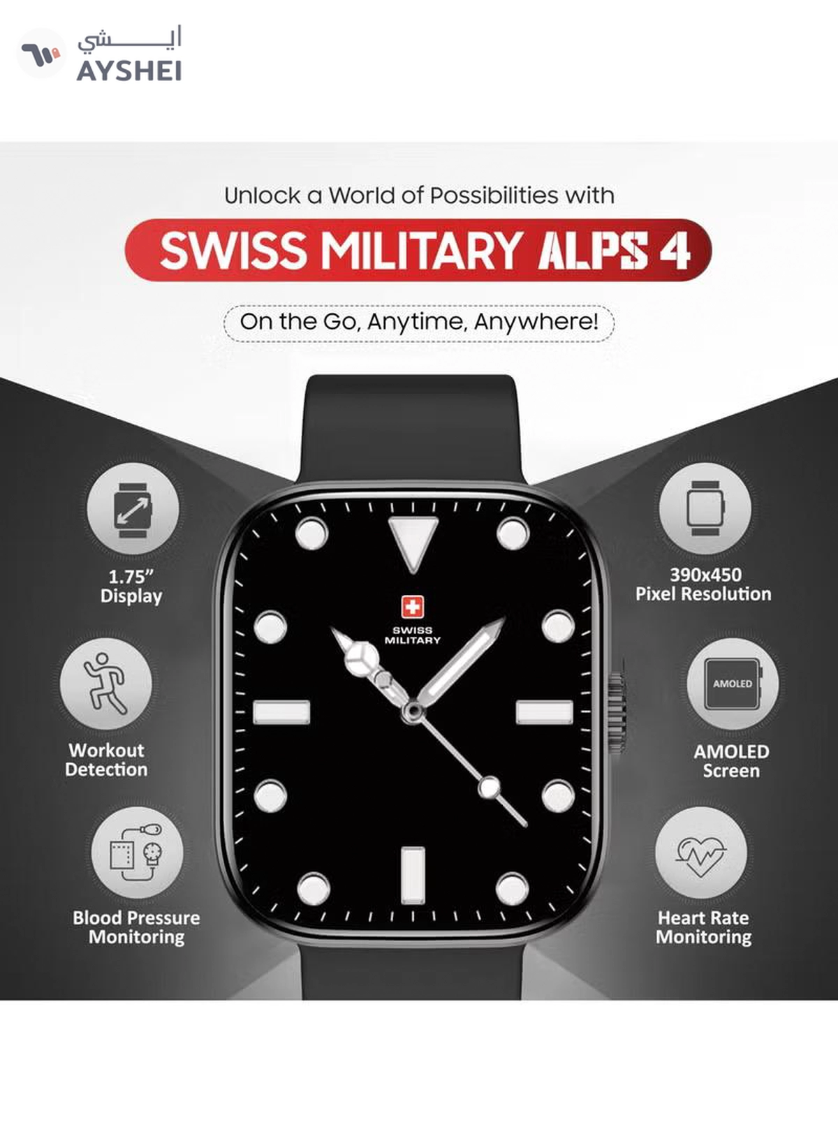 Swiss Military Alps 4 Smartwatch – Black | 1.75" AMOLED, Bluetooth Calling, IP68 Waterproof, Wireless Charging-5-5