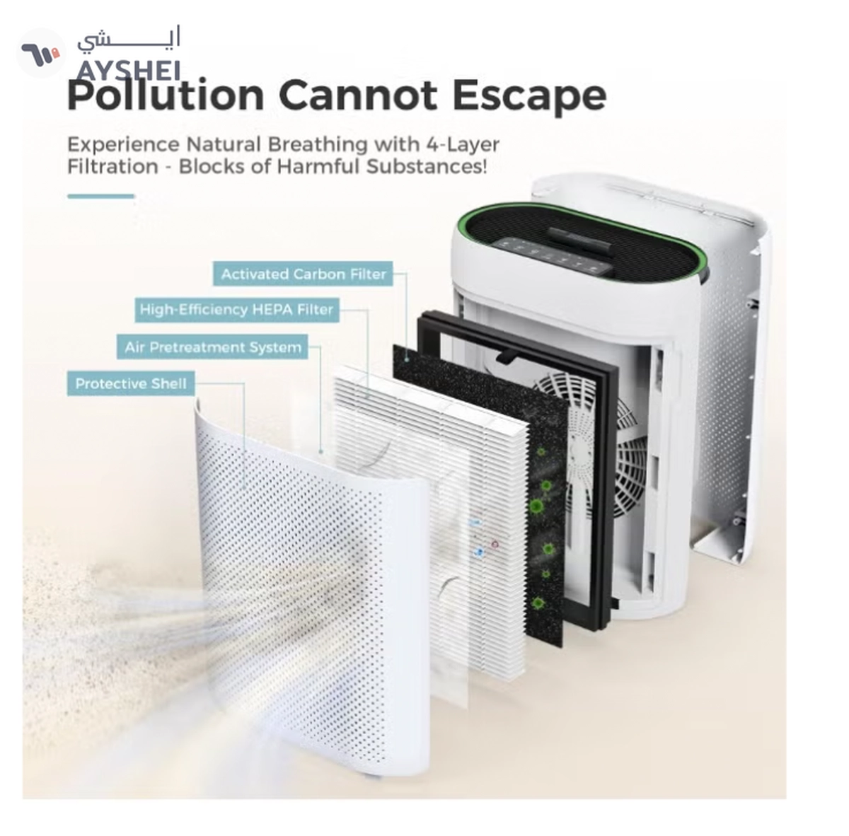 IBSUN Air Purifier Large Room Up to 60 ㎡ with Air Quality Sensors, H13 True HEPA Filter Remove 99.97% for Dust Pet Dander ZY2866-1-1