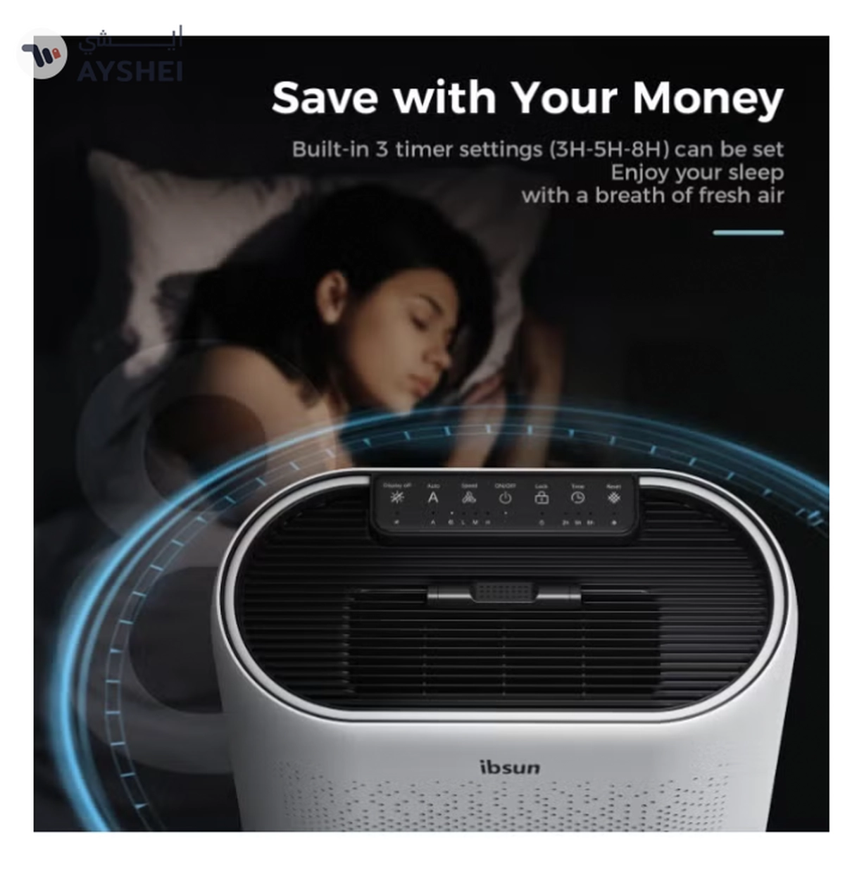 IBSUN Air Purifier Large Room Up to 60 ㎡ with Air Quality Sensors, H13 True HEPA Filter Remove 99.97% for Dust Pet Dander ZY2866-4-4