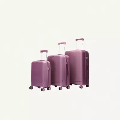 British Traveller 3 Piece Polypropylene Hard Side Spinner Luggage Trolley Set 20/24/28 Inch - Purple-0