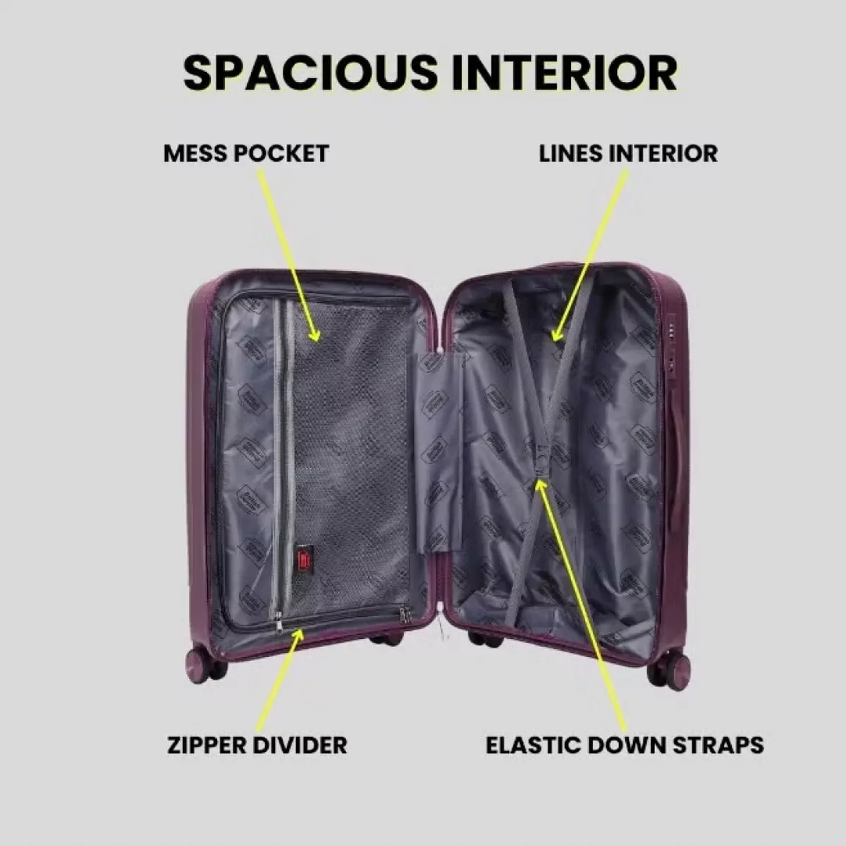 British Traveller 3 Piece Polypropylene Hard Side Spinner Luggage Trolley Set 20/24/28 Inch - Purple-4-4