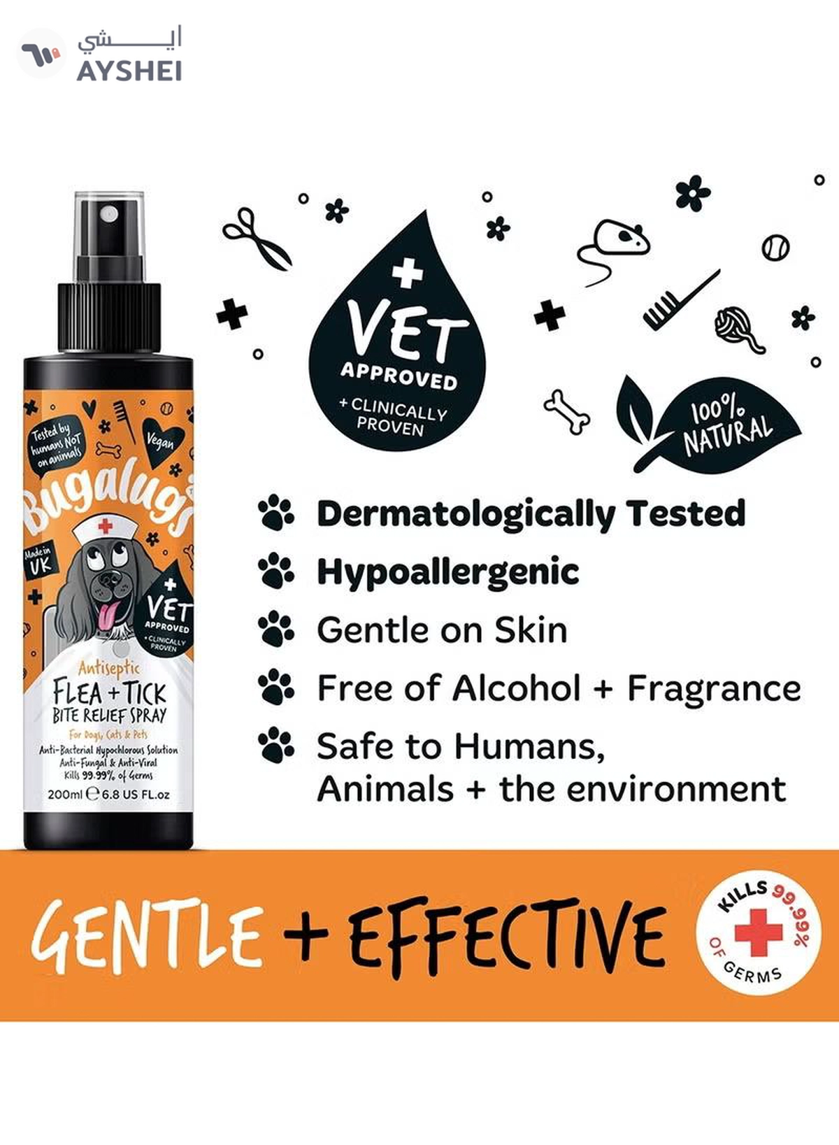BUGALUGS Antiseptic Flea & Tick Bite Relief Spray 200ml (6.8 Fl Oz)-2-2