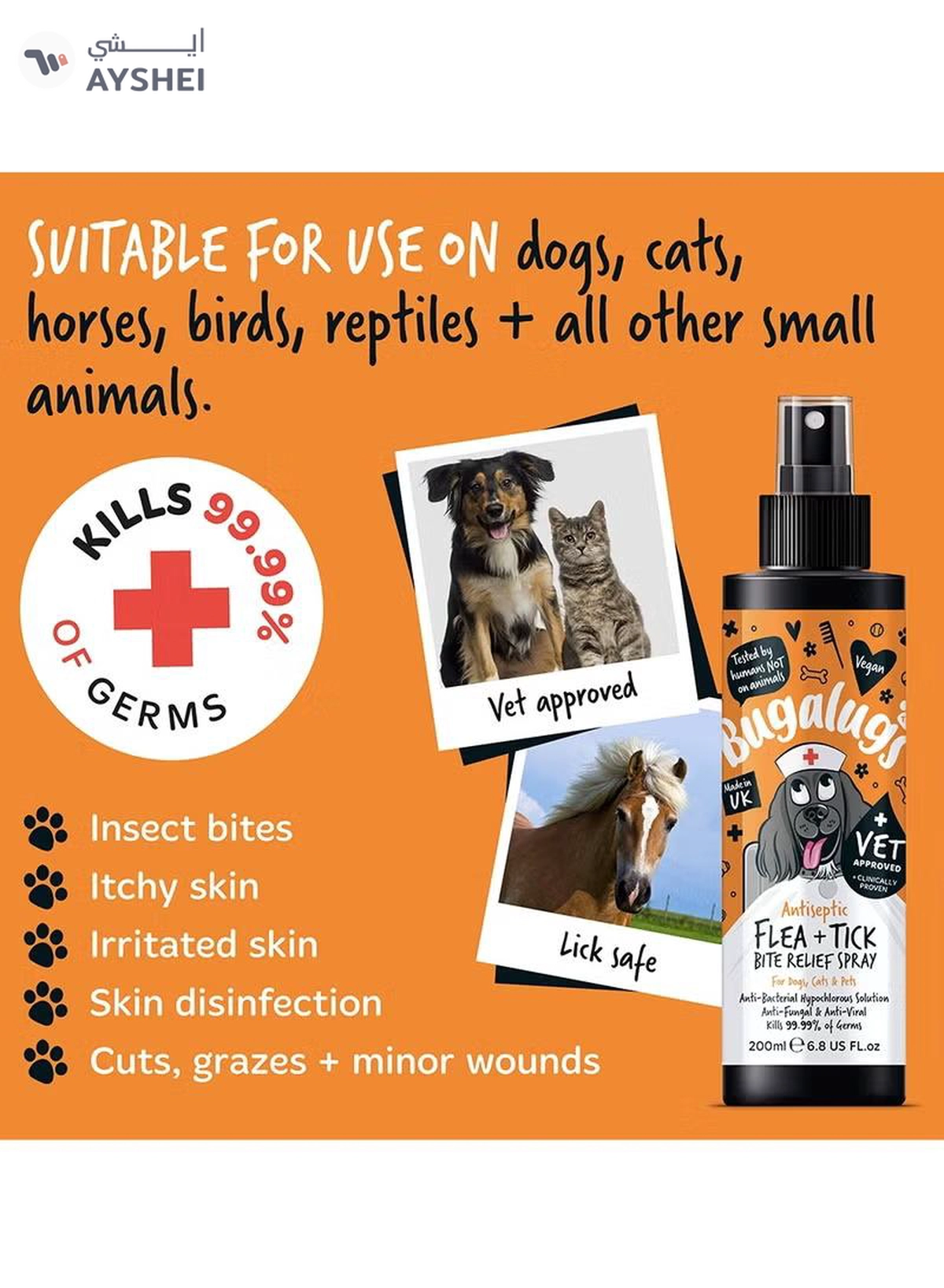 BUGALUGS Antiseptic Flea & Tick Bite Relief Spray 200ml (6.8 Fl Oz)-3-3