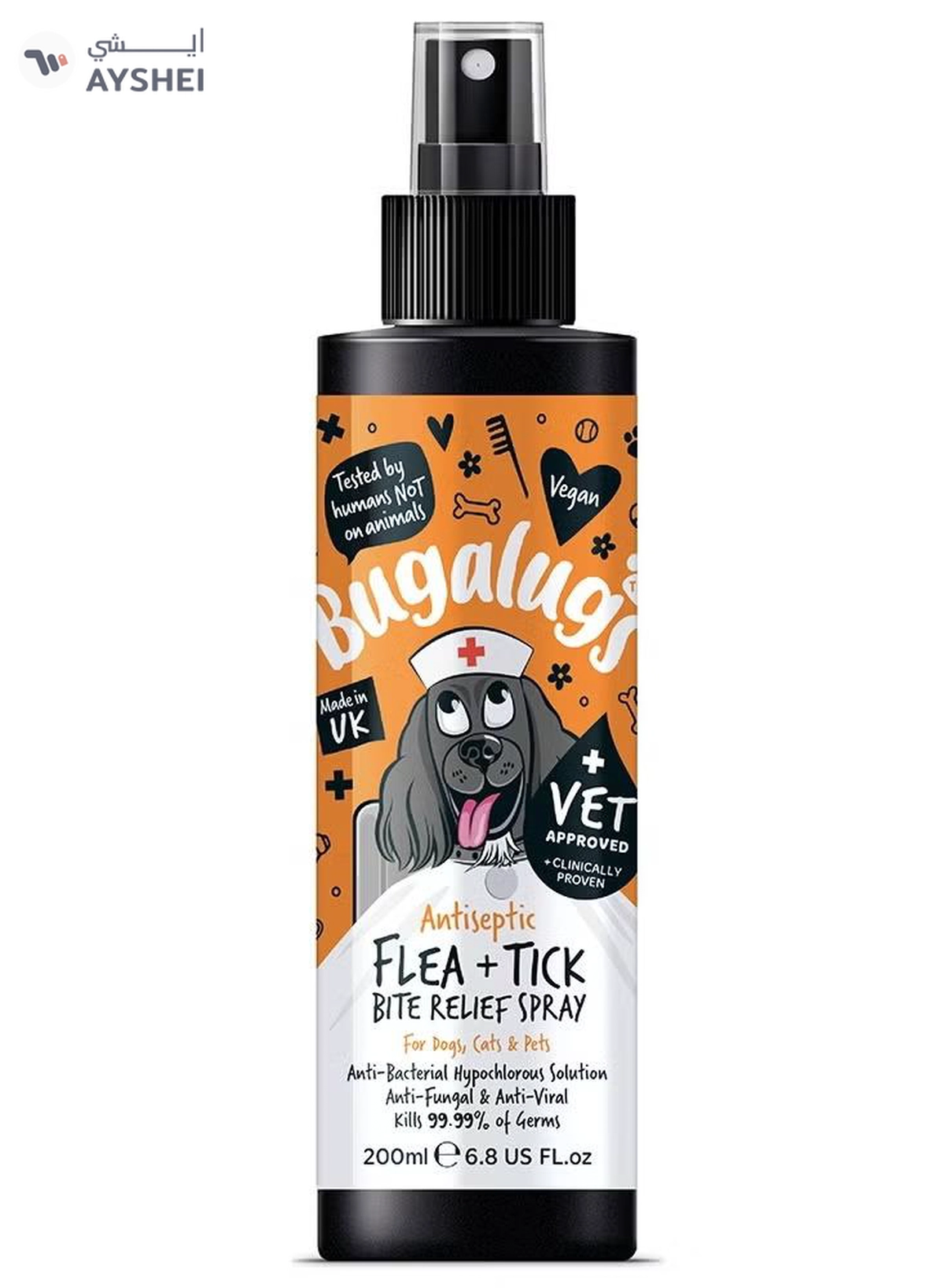 BUGALUGS Antiseptic Flea & Tick Bite Relief Spray 200ml (6.8 Fl Oz)