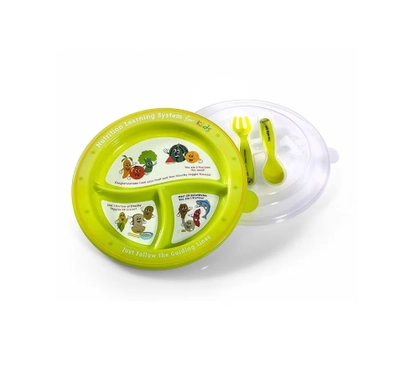 Precise Portions Set Of 3 Kids Nutrition Learning Plates Green/White 0.8kg-0