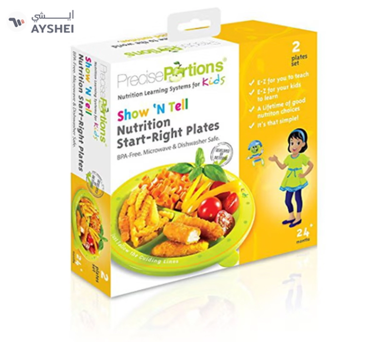 Precise Portions Set Of 3 Kids Nutrition Learning Plates Green/White 0.8kg-1-1