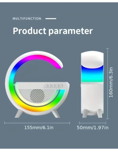 Yuwell LED Wireless Charger Atmosphere Lamp With Bluetooth Speaker And FM Radio Light Up Wireless Speaker Intelligent LED Table Lamp Color Changing Bedside Table Light For Home And Bedroom Decor-2