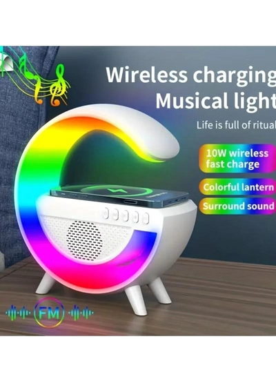 Yuwell LED Wireless Charger Atmosphere Lamp With Bluetooth Speaker And FM Radio Light Up Wireless Speaker Intelligent LED Table Lamp Color Changing Bedside Table Light For Home And Bedroom Decor-0