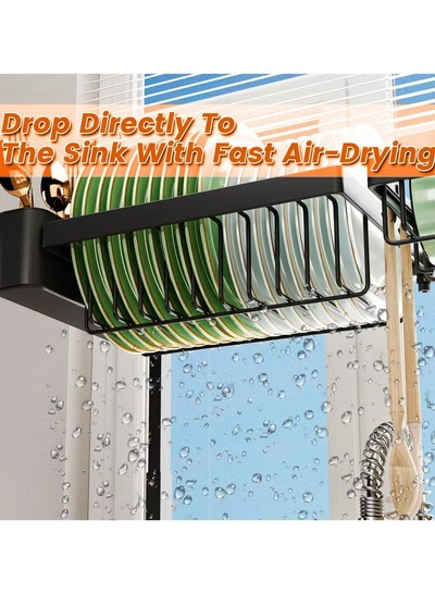 Eworld Adjustable Stainless Steel Over-the-Sink Dish Drying Rack, All-in-One Kitchen Organizer-4