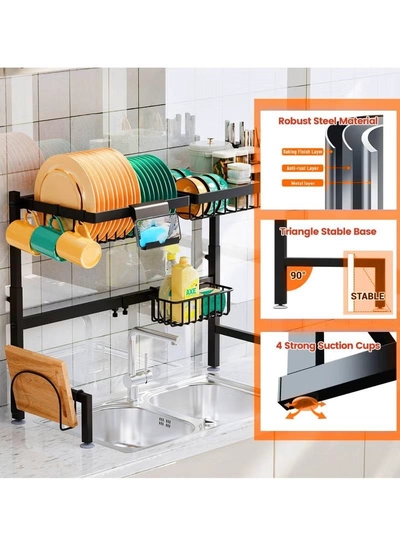 Eworld Adjustable Stainless Steel Over-the-Sink Dish Drying Rack, All-in-One Kitchen Organizer-5