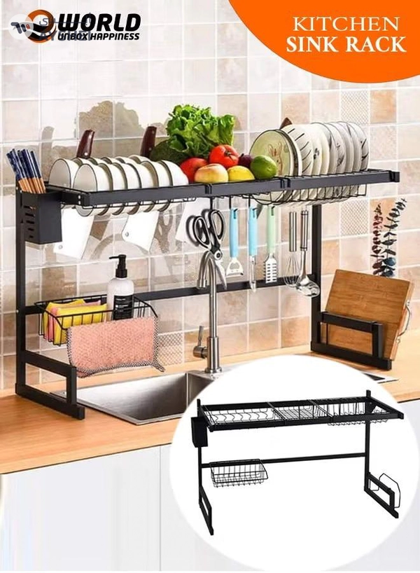 Eworld Adjustable Stainless Steel Over-the-Sink Dish Drying Rack, All-in-One Kitchen Organizer