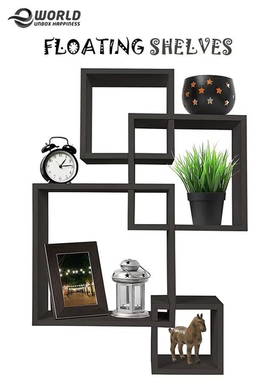 Eworld 4 Cube Decorative Intersecting Wall Mounted Floating Shelves-0