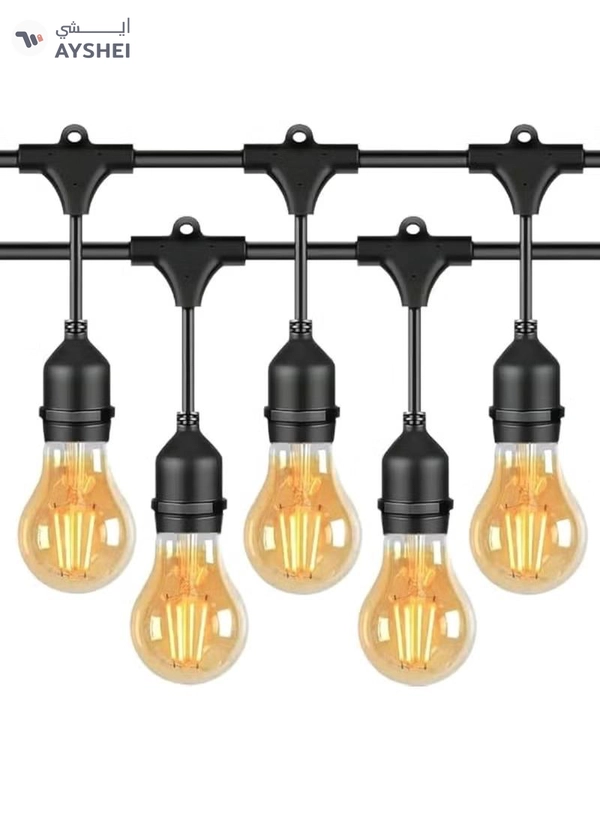 Yuwell Outdoor Waterproof IP65 Led String Lights E27 Holder 10 Meter Bulb Holder Wire With 20 Bulbs 4W A60 Amber With EU Plug Solar Bulb Holder For Ramadan Decoration Lights And Outdoor Decoration Light Hanging Light String Wire Ramadan Light For Commercial Patio Garden & Porch Yard