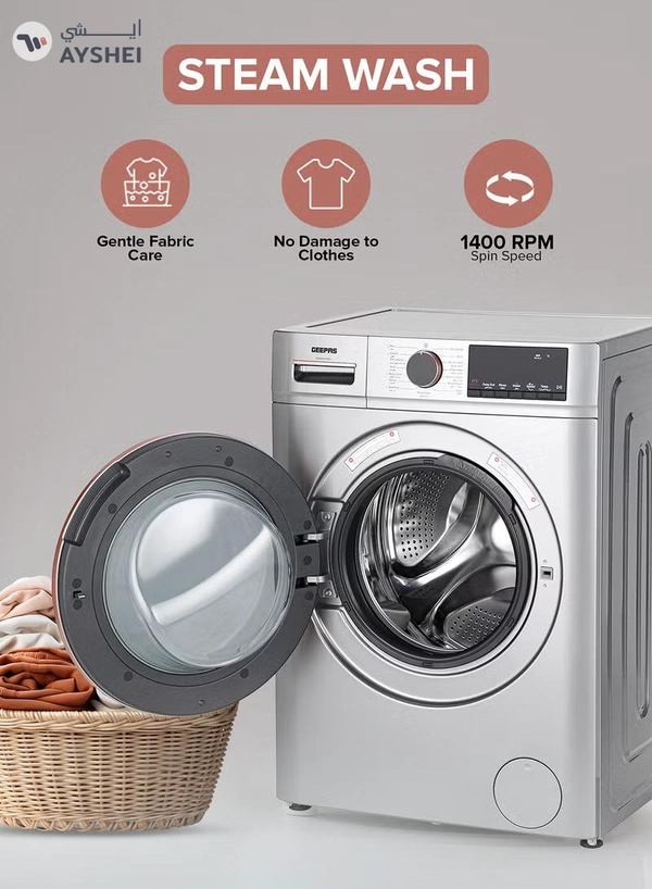 GEEPAS 10 KG Front Load Fully Automatic Washing Machine| Equipped With 15 Programs Including Quick Wash, Night Wash, Deep Clean, Cotton, Allergy Care, Baby Care, Child Lock, Drum Clean| 64L Drum Capacity RPM 1400| 10 kg 2000 W 10 kg 2000 W GWMF1041SRG Metallic Grey
