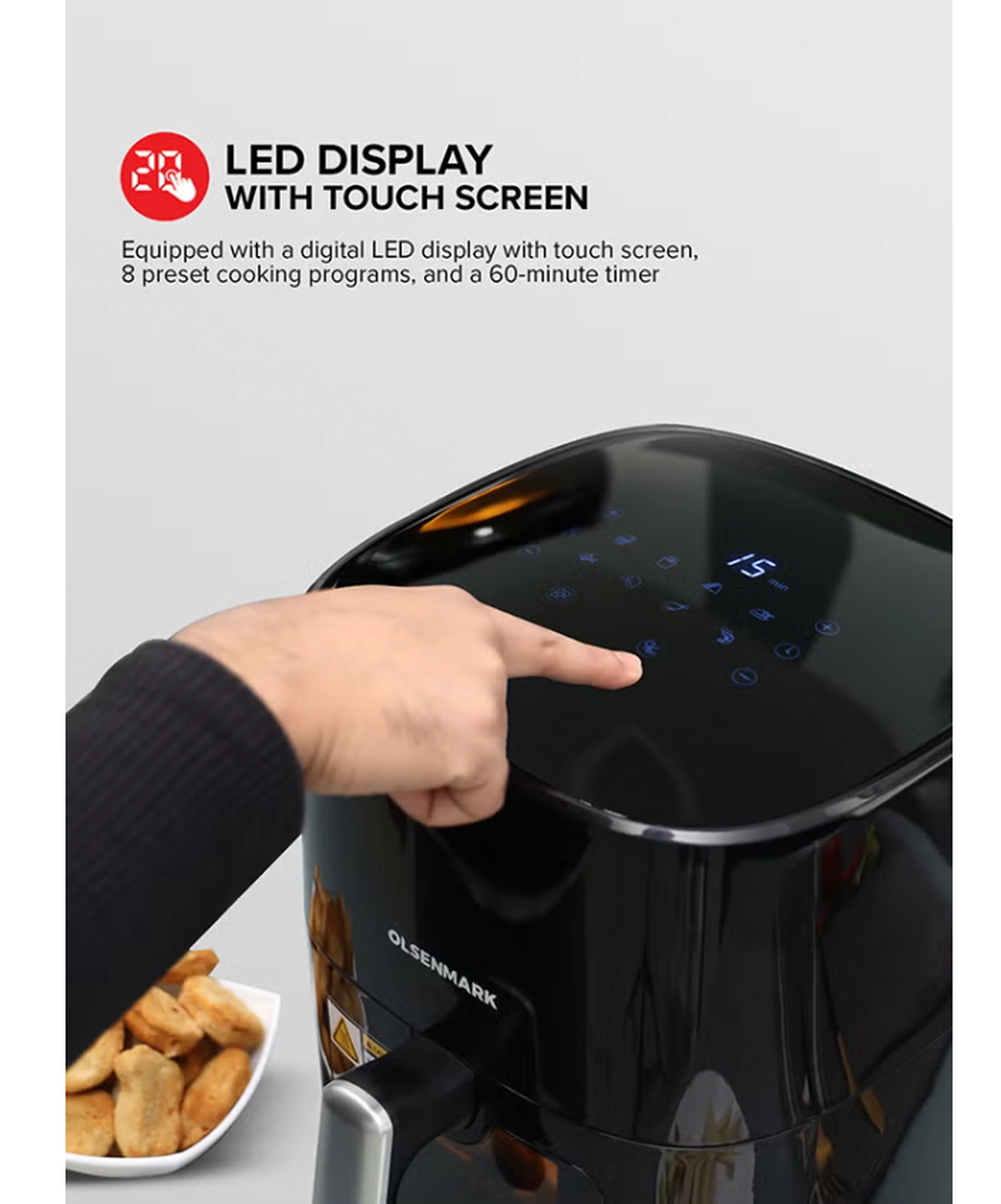 Olsenmark 6L Digital Air Fryer | LED Touchscreen Display-2-2