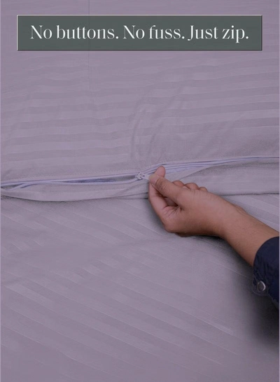 Premium Striped Duvet Set All Season – 4-Pieces Set Lilac | King Size 220x240 cm | Ultra-Soft, Wrinkle-Resistant & Made in Dubai | Includes Duvet Cover, Fitted Sheet (200x200 cm) & 2 Pillowcases (50x70 cm)-2