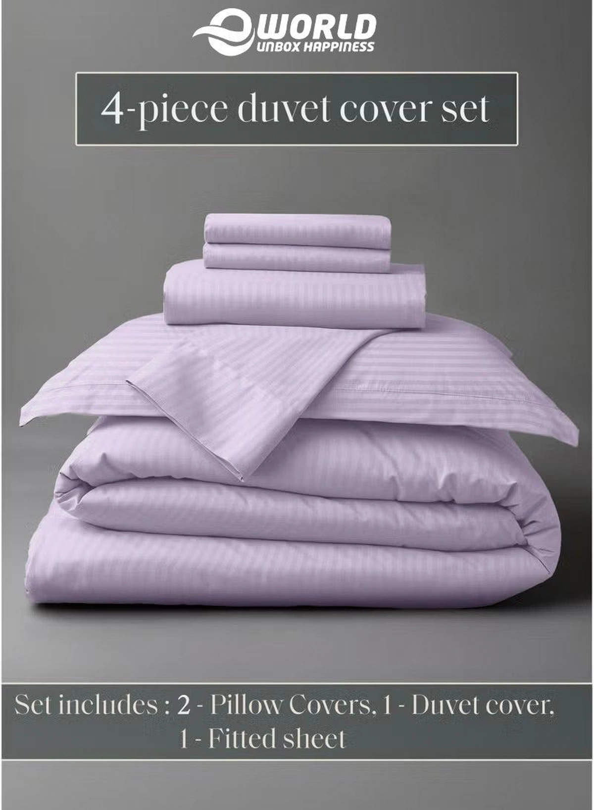 Premium Striped Duvet Set All Season – 4-Pieces Set Lilac | King Size 220x240 cm | Ultra-Soft, Wrinkle-Resistant & Made in Dubai | Includes Duvet Cover, Fitted Sheet (200x200 cm) & 2 Pillowcases (50x70 cm)-1-1