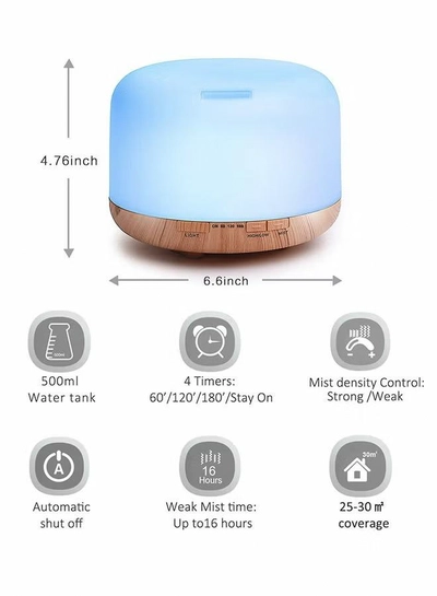 HomarKet 500ml Premium, Essential Oil Diffuser with 7 Colors LED Lights, 5 in 1 Ultrasonic Aromatherapy Fragrant Oil Humidifier Vaporizer, Timer and Auto-Off Safety Switch-5