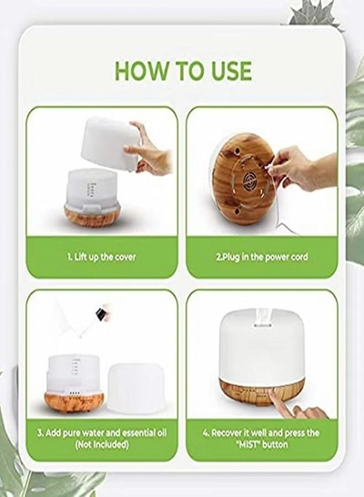 HomarKet 500ml Premium, Essential Oil Diffuser with 7 Colors LED Lights, 5 in 1 Ultrasonic Aromatherapy Fragrant Oil Humidifier Vaporizer, Timer and Auto-Off Safety Switch-6