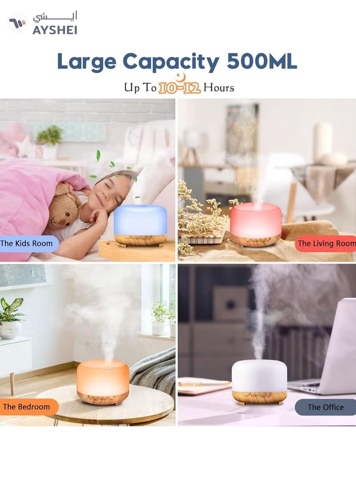 HomarKet 500ml Premium, Essential Oil Diffuser with 7 Colors LED Lights, 5 in 1 Ultrasonic Aromatherapy Fragrant Oil Humidifier Vaporizer, Timer and Auto-Off Safety Switch-1-1