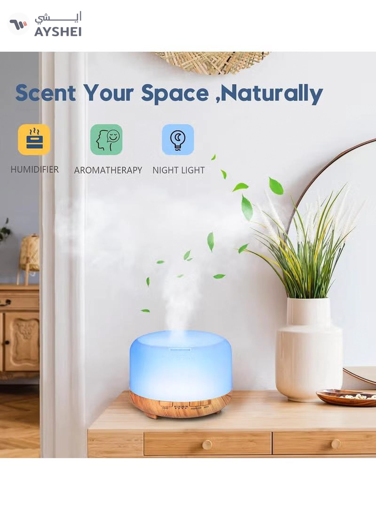 HomarKet 500ml Premium, Essential Oil Diffuser with 7 Colors LED Lights, 5 in 1 Ultrasonic Aromatherapy Fragrant Oil Humidifier Vaporizer, Timer and Auto-Off Safety Switch-2-2