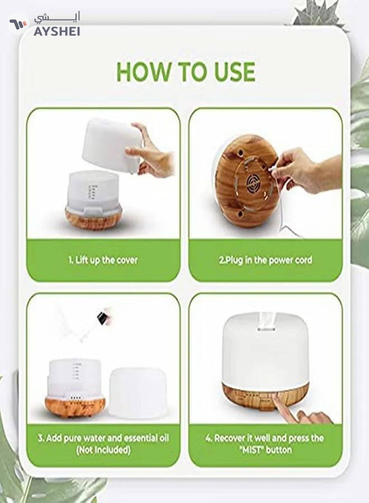 HomarKet 500ml Premium, Essential Oil Diffuser with 7 Colors LED Lights, 5 in 1 Ultrasonic Aromatherapy Fragrant Oil Humidifier Vaporizer, Timer and Auto-Off Safety Switch-6-6