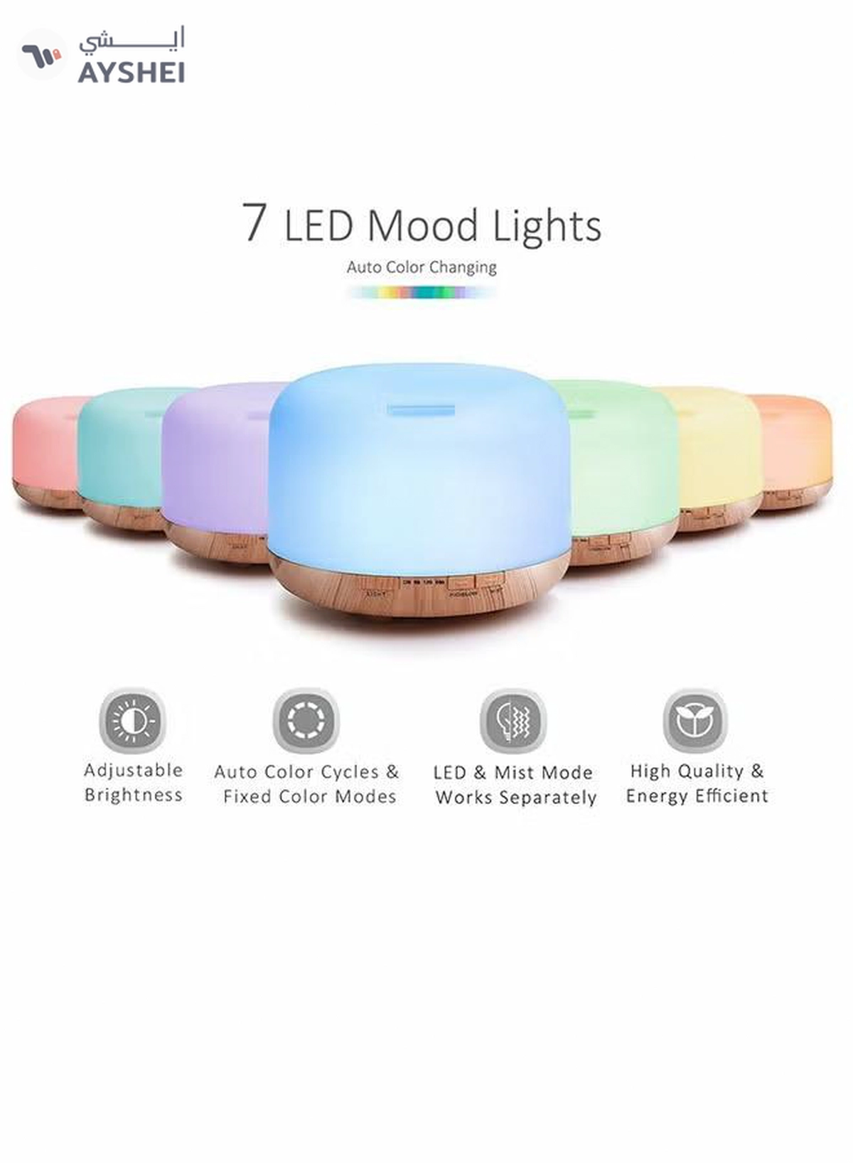 HomarKet 500ml Premium, Essential Oil Diffuser with 7 Colors LED Lights, 5 in 1 Ultrasonic Aromatherapy Fragrant Oil Humidifier Vaporizer, Timer and Auto-Off Safety Switch-7-7