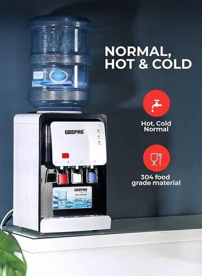 GEEPAS Desktop Water Dispenser – GWD17022 | Hot, Cold & Normal Function | 3 Taps | 5L Hot & 2L Cold Capacity | Stainless Steel Tank | Child Safety Lock | Compressor Cooling | Ideal for Home, Office, School & Apartments GWD17022 White And Black-4