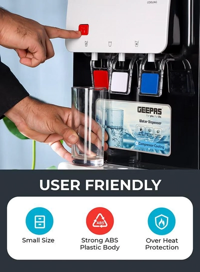 GEEPAS Desktop Water Dispenser – GWD17022 | Hot, Cold & Normal Function | 3 Taps | 5L Hot & 2L Cold Capacity | Stainless Steel Tank | Child Safety Lock | Compressor Cooling | Ideal for Home, Office, School & Apartments GWD17022 White And Black-6