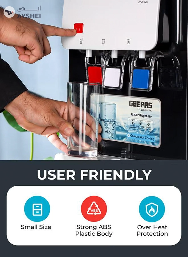 GEEPAS Desktop Water Dispenser – GWD17022 | Hot, Cold & Normal Function | 3 Taps | 5L Hot & 2L Cold Capacity | Stainless Steel Tank | Child Safety Lock | Compressor Cooling | Ideal for Home, Office, School & Apartments GWD17022 White And Black