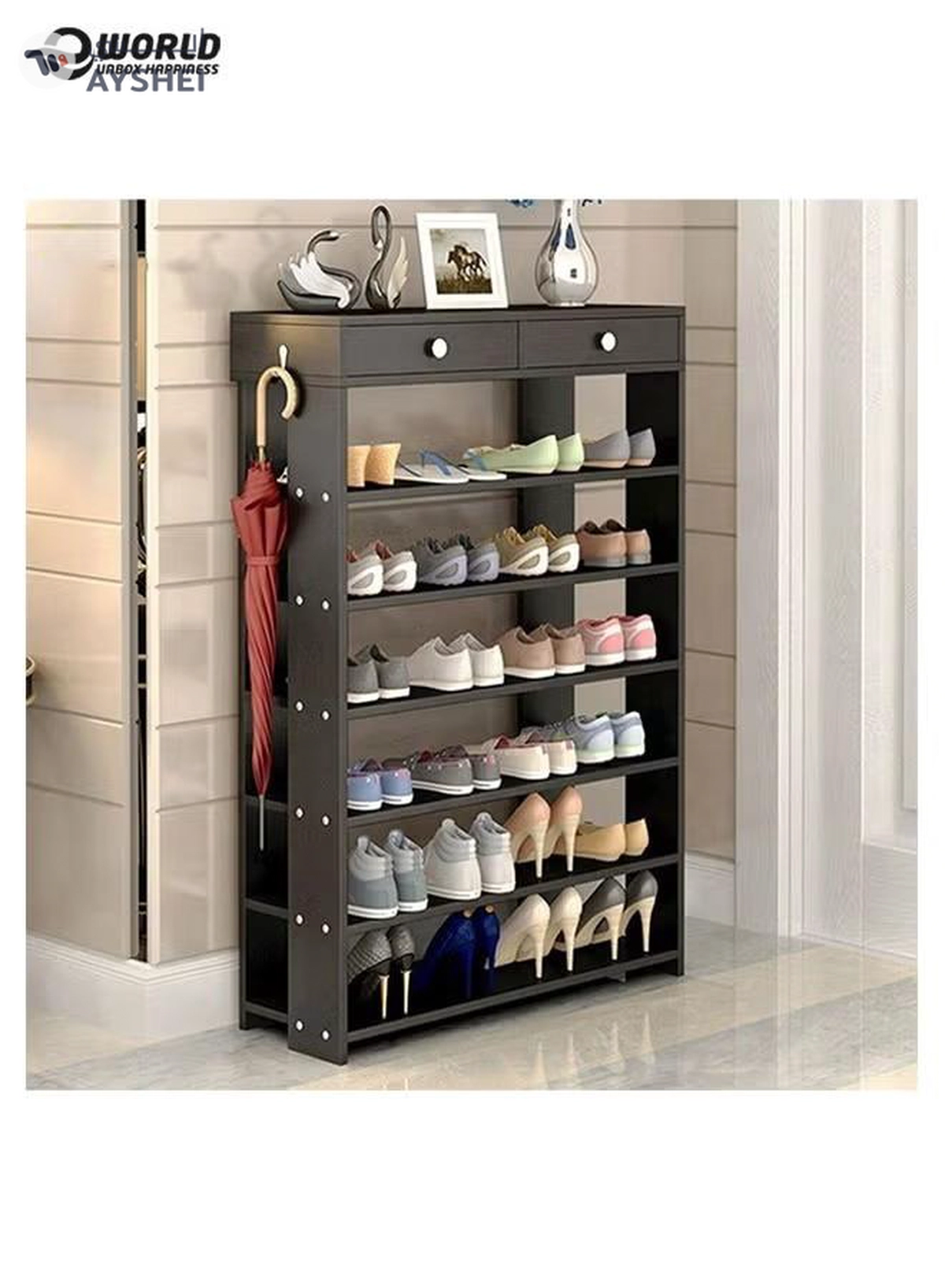 Eworld 6-Tier Stylish Shoe Organizer Rack For Entryway Hallway Storage Furniture With Open Shelves-1-1