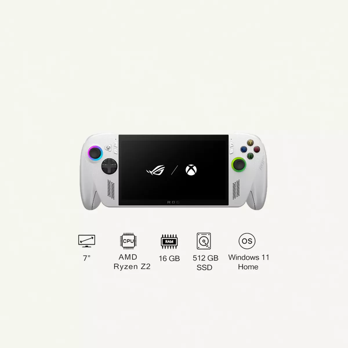 ASUS ROG XBOX ALLY Gaming Console With 7 Inch Full HD (1920X1080) Display 120Hz, AMD Ryzen Z2 A Processor/16GB RAM DDR5/512GB SSD/AMD Radeon Graphics/Windows 11 Home/Dolby Speaker TYPE C & Finger Print Sensor/ GARDENIA WHITE