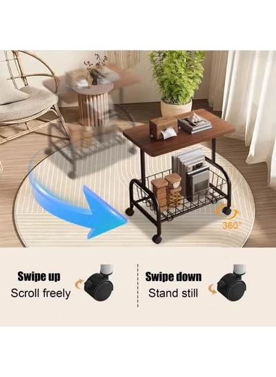 DubaiGallery Movable Coffee Table 2 Layer Cart Living Room Cart，2-Tier End Table/Bedside Table,Storage Table, Mid Century Modern Coffee Table with for Sofa Side Table-1