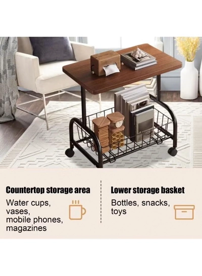 DubaiGallery Movable Coffee Table 2 Layer Cart Living Room Cart，2-Tier End Table/Bedside Table,Storage Table, Mid Century Modern Coffee Table with for Sofa Side Table-2