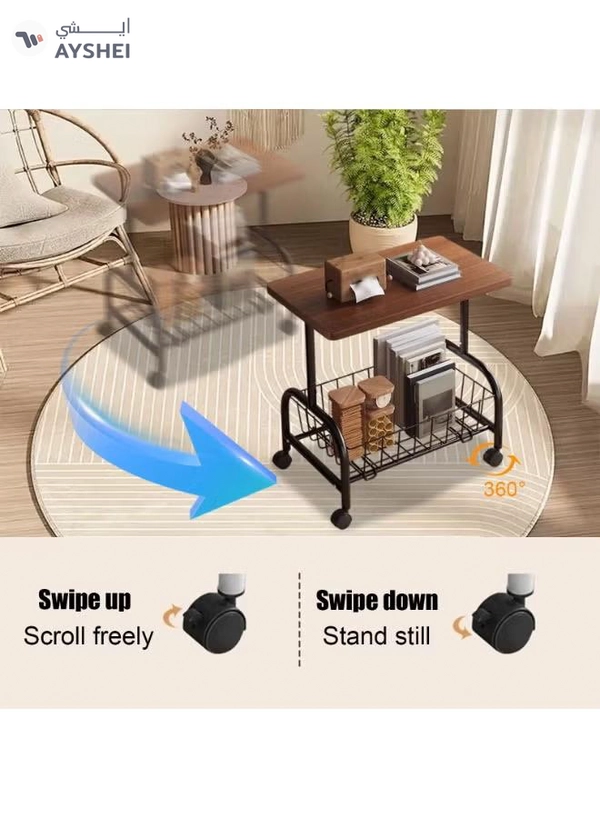 DubaiGallery Movable Coffee Table 2 Layer Cart Living Room Cart，2-Tier End Table/Bedside Table,Storage Table, Mid Century Modern Coffee Table with for Sofa Side Table