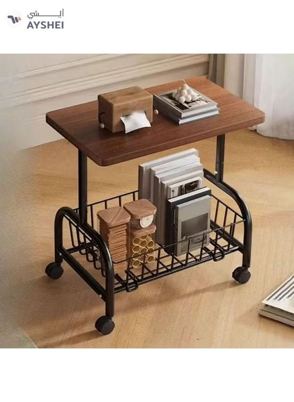 DubaiGallery Movable Coffee Table 2 Layer Cart Living Room Cart，2-Tier End Table/Bedside Table,Storage Table, Mid Century Modern Coffee Table with for Sofa Side Table
