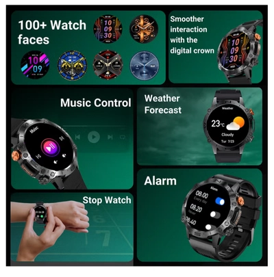 Armfit Dome Smartwatch For Men, AMOLED Always On Display Bluetooth Calling Waterproof Fitness Watches Compatible With Android iOS Black-2