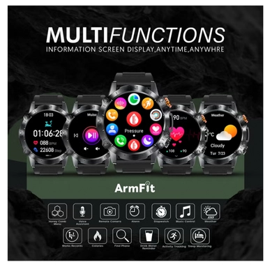 Armfit Dome Smartwatch For Men, AMOLED Always On Display Bluetooth Calling Waterproof Fitness Watches Compatible With Android iOS Black-5