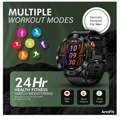 Armfit Dome Smartwatch For Men, AMOLED Always On Display Bluetooth Calling Waterproof Fitness Watches Compatible With Android iOS Black-7