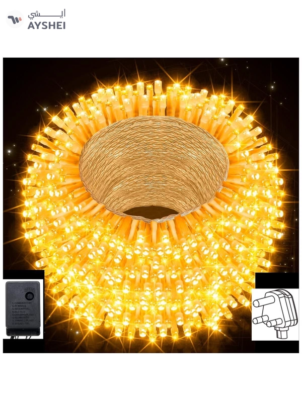 Yuwell 18 Meter 300 LED String Lights Decoration Lights Warm White Light 8 Modes Led Light Clear Wire For Home Decorations Ramadan Lights Indoor & Outdoor Decoration Ramadan Decoration Light Diwali Lights Curtain Lights With 3-Pin UK Plug