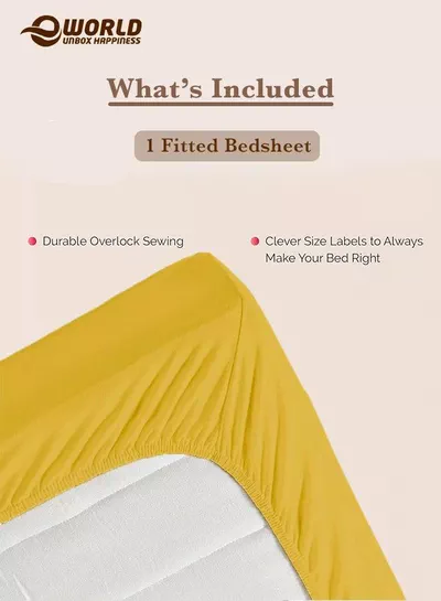 Gold Microfiber Fitted Bedsheet with Deep Pocket for a Snug Fit, Breathable, Machine Washable for Optimal Protection, Available in King, Queen and Single Sizes, Without Pillow Cover-2