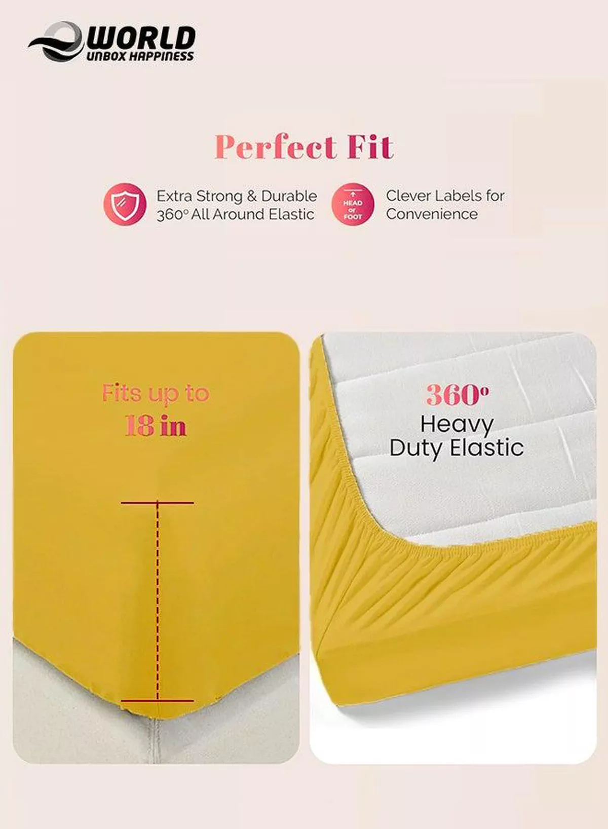 Gold Microfiber Fitted Bedsheet with Deep Pocket for a Snug Fit, Breathable, Machine Washable for Optimal Protection, Available in King, Queen and Single Sizes, Without Pillow Cover-3-3