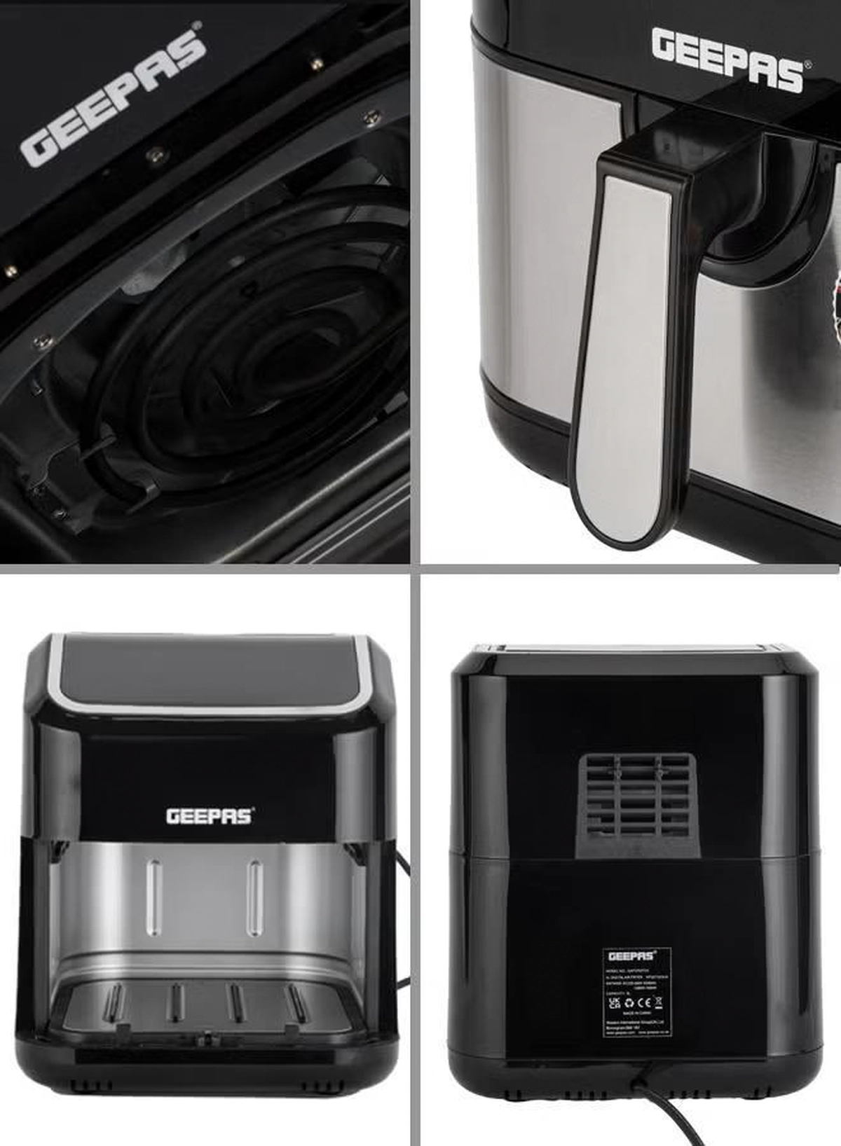 Geepas Digital Air Fryer - Equipped With Vortx Air Frying Technology| Oil Free Cooking Digital Display With Touch Screen| 10 Preset Cooking Modes, 1-60 Minutes Timer| Ideal For Making Fries, Steak, Chicken, Cake, Meat, Bread Etc 5 L 1600 W GAF37527 Black-2-2