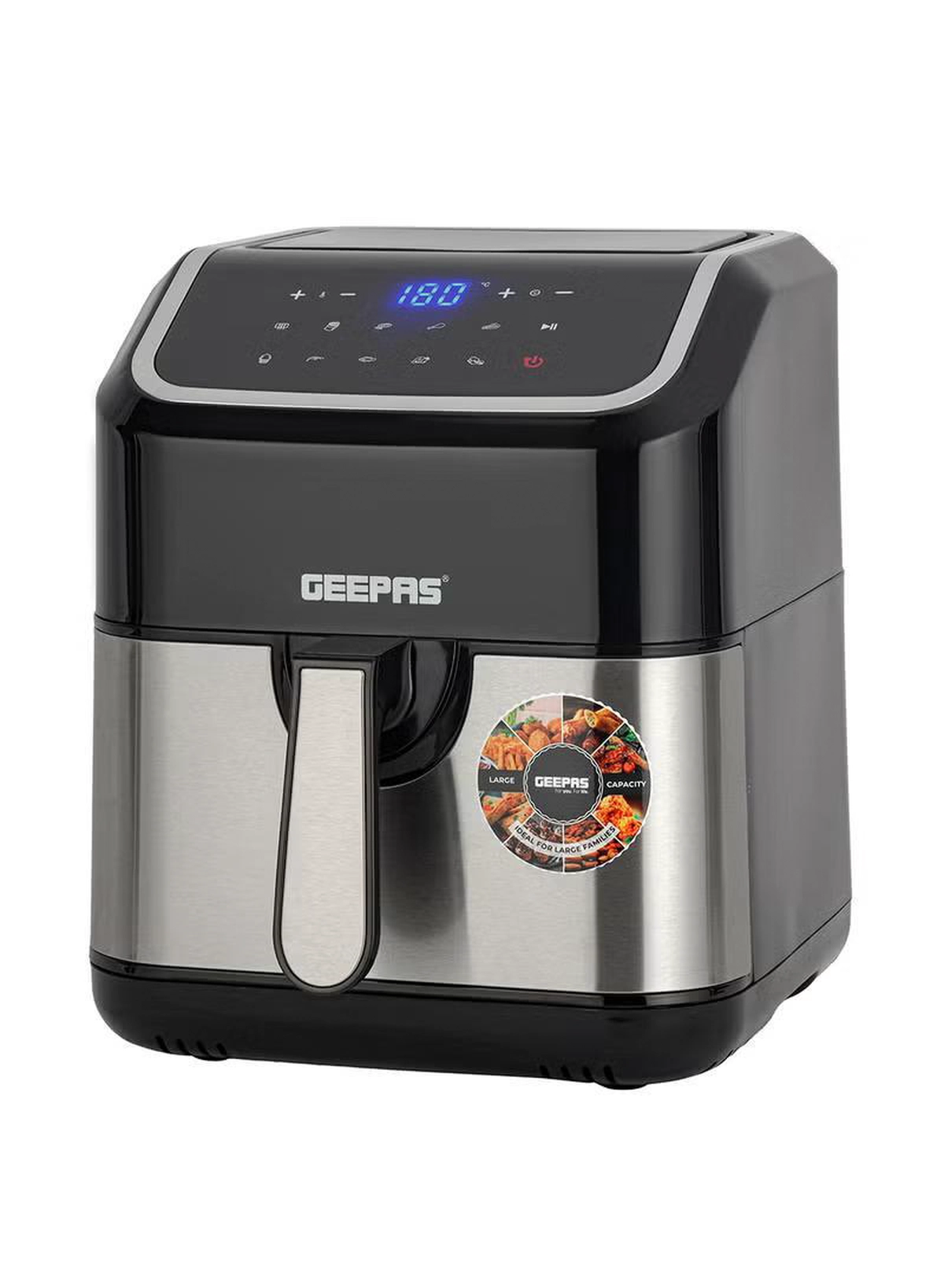 Geepas Digital Air Fryer - Equipped With Vortx Air Frying Technology| Oil Free Cooking Digital Display With Touch Screen| 10 Preset Cooking Modes, 1-60 Minutes Timer| Ideal For Making Fries, Steak, Chicken, Cake, Meat, Bread Etc 5 L 1600 W GAF37527 Black-0-0