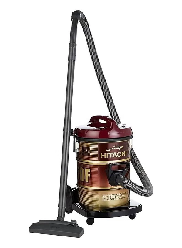 HITACHI Drum Vacuum Cleaner 2100 Watts, 18 Liters Tank Dust Capacity With 7.8M Extra Long Power Code, Removable & Washable Filter, Rug-Floor Nozzle, Best For Home, Office & Mosque 18 L 2100 W CV950F 24CBS WR Wine Red